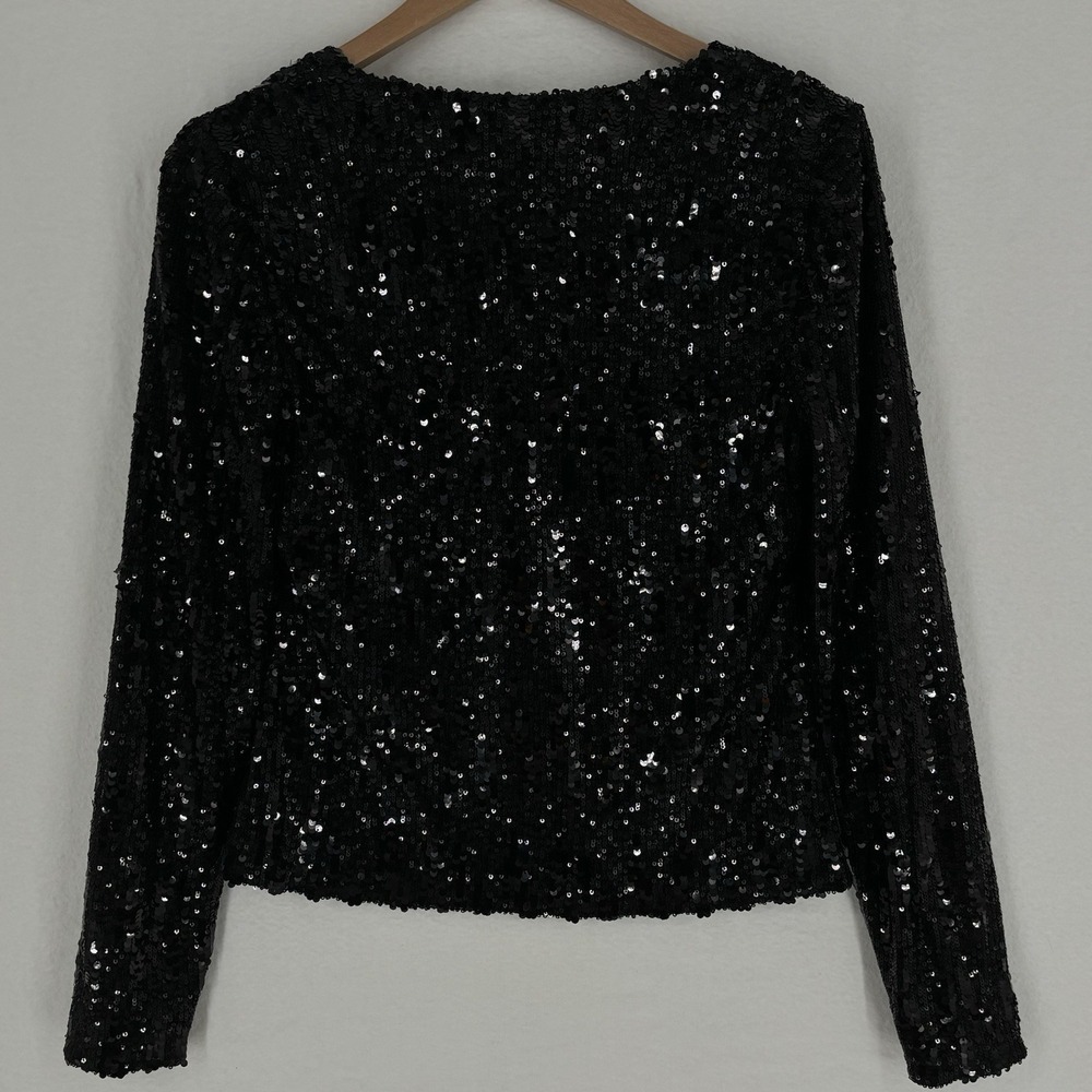Ramy Brook Nicole Black Sequin Long Sleeve Cowl Neck Top Size Medium NWT - Picture 3 of 10